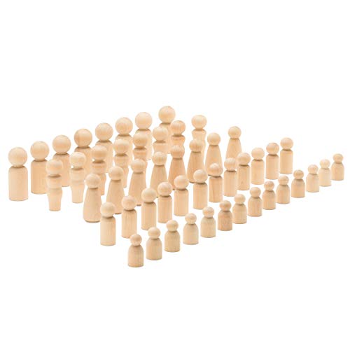 Wood Peg Doll Set, 50 Piece Wood Peg Family (Toy Peg People: Dad, Mom, Angel, Child, Baby) Unfinished for Crafts & Play, by Woodpeckers Woodpeckers