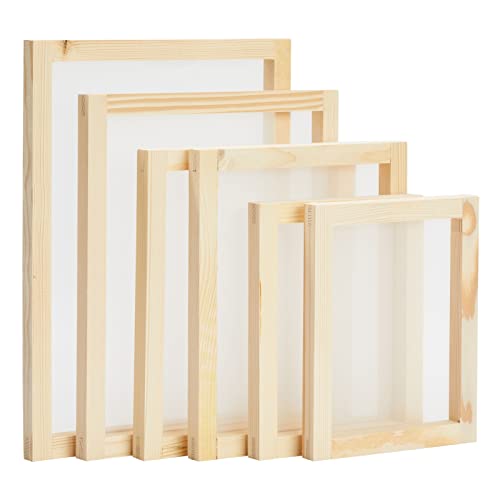 Bright Creations 6-Piece Set Wood Silk Screen Frame for Beginners and Kids Starter Kit, 110 White Mesh, 6x8, 8x10, 10x12, 10x14 Frames (4 Sizes) Bright Creations