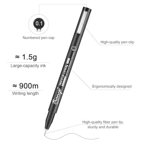 Bianyo Black Micro Pen Set - 12 Assorted Sizes Fine Line Drawing, Upgraded Pigment Ink, Bonus Pouch Bag, Water-Resistant Archival Pens for Artists, Bianyo