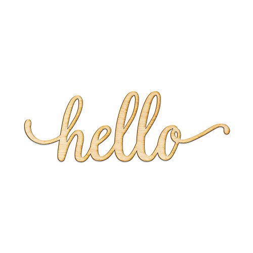 Hello Wood Sign Home Décor Wall Art Unfinished 12" x 4" Woodums