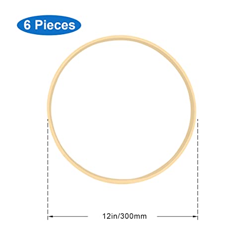 Worown 6 Pack 12 Inch Wooden Bamboo Floral Hoops Wreath Rings for DIY Wedding Wreath Decor, Dream Catcher and Macrame Wall Hanging Crafts Worown