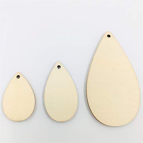 30PCS Unfinished Wood Teardrop Earring Blanks Pendant Laser Cut Wood Shapes (Natural, 2 1/2", 1 1/2", 1 3/16") NUORUI