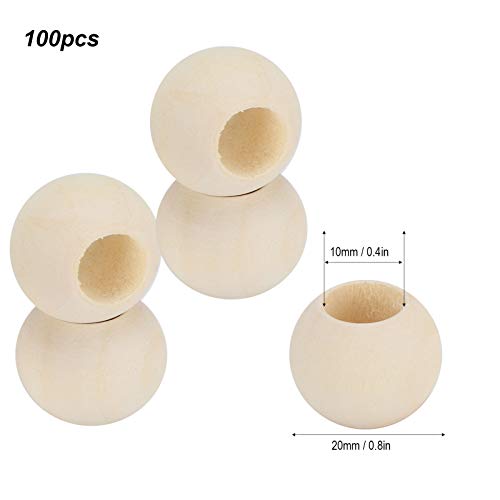 HERCHR 100Pcs Wooden Beads, Round Hole Unfinished Wood Beads for Crafts, Jewelry Making, DIY Crafting 20mm HERCHR