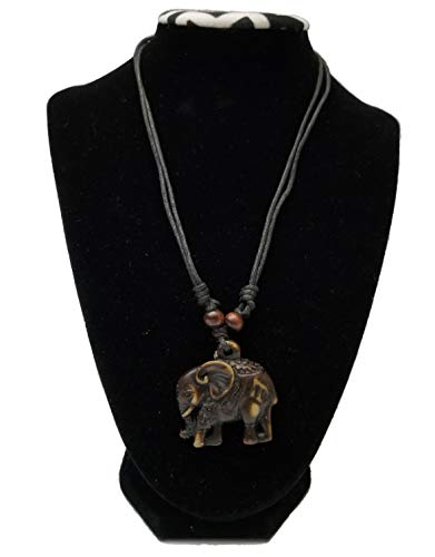 Hand Carved Wood African Pendant Long Beaded Necklace Africa Elephant Realm Handmade BUNFIREs