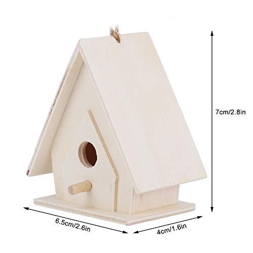 Outdoor Bird Houses, Wooden Birdhouse, 4Pcs Mini Hanging Wooden Bird House with Pole, Bird Nests Cage Ornament Crafts, for Garden Courtyard Decor Haofy