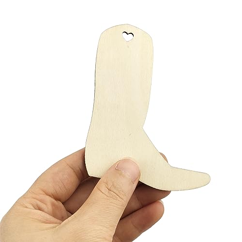 32 Pieces Wooden Cowboy Boots Tags Unfinished Wood Hanging Cowboy Boots Tags Natural Blank Wooden Cutouts Labels DIY Wooden Tags with Ropes Xonzmmk