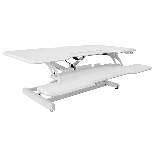 Mount-It! Electric Standing Desk Converter with 38" Tabletop, Height Adjustable Sit Stand Desk Riser, Motorized Desk Riser with Keyboard Tray and Mount-It!