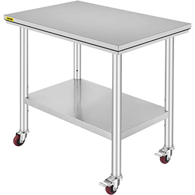 Mophorn Stainless Steel Work Table 36x24 Inch with 4 Wheels, Casters Heavy Duty Food Prep Worktable for Commercial Kitchen Restaurant