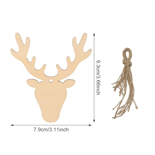Honbay 30PCS Deer Head Wooden Hanging Ornaments Reindeer Head Unfinished Blank Wood Pieces Wood Slices Wood Chips Embellishments Wooden Gift Tags for