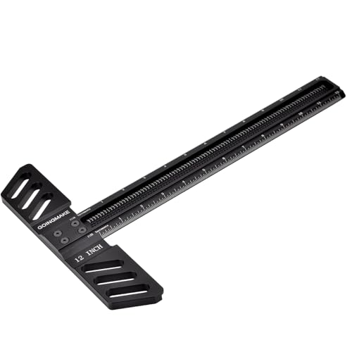GOINGMAKE Woodworking T-Square 12 Inch Aluminum Alloy T Square Ruler 1/32" Hole Scrbing Guides Positioning Scribe Tool Precision Woodworking Ruler goingmake