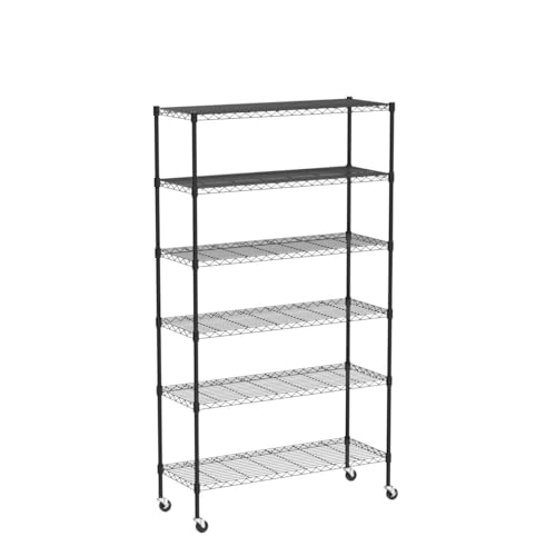 HCY 6-Tier Storage Shelf Heavy Duty Storage Shelving Unit NSF Height Adjustable Metal Storage Rack with Wheels for Laundry Bathroom Kitchen Garage HCY