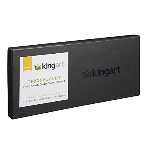 KINGART Premium Original Gold Series Handcrafted Golden Taklon Multimedia Artist Brushes, Gift Box, Set of 10, Black Gloss Handle, for Oil, Acrylic, KINGART