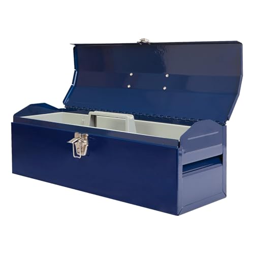 TCE ATB101U-1 Torin Portable Steel Tool Box: 19" Hip Roof Style with Metal Latch Closure and Removable Storage Tray, Blue TCE