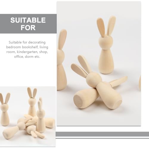 EXCEART 6pcs Wooden Bunny Dolls Unfinished Easter Peg Dolls Rabbit Dolls Figurines Natural Wooden Figures Graffiti Doll Adornments for Party DIY EXCEART