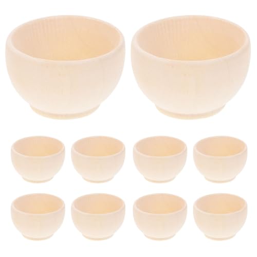 KALLORY Unfinished Wood Blank Bowls 10pcs Miniature Wooden Bowls Unpainted Tiny Bowls Dollhouse Tableware for DIY Painting Art Crafts Projects KALLORY