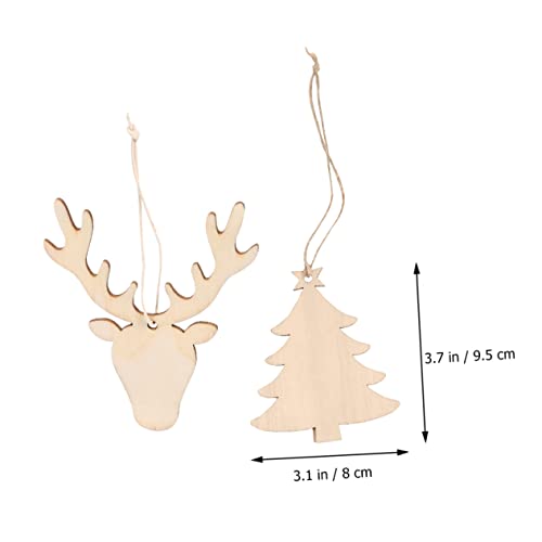 VOSAREA 40pcs Wood Chip Christmas Tree Ornaments Wooden Christmas Ornaments Unfinished Wood Slices Ornaments Wooden Reindeer Cutouts Hanging Decor VOSAREA