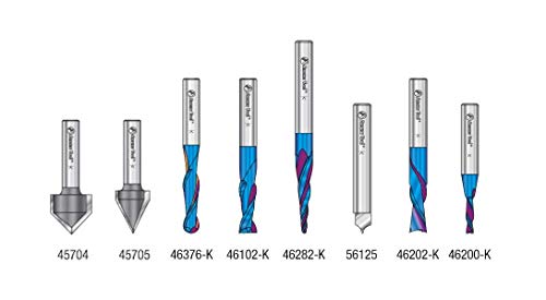 Amana Tool AMS-177-K 8-Pc CNC Router Bit Collection Featuring V-Grooves Point Roundover and Multi-Purpose Spektra Bits 1/4 Shank in Wooden Box Amana Tool