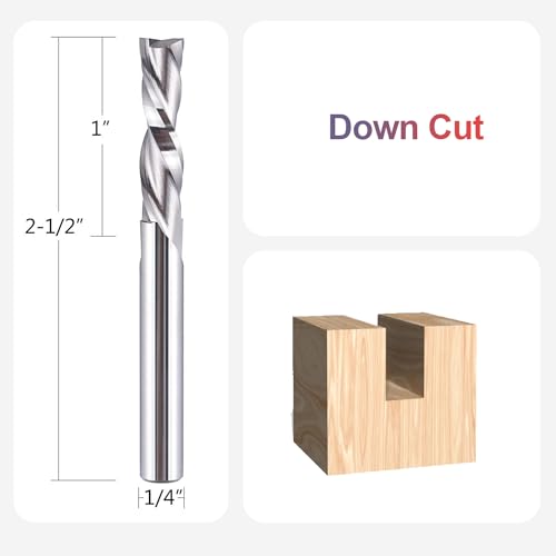 SpeTool 5PCS Spiral Downcut Router Bits 1/4" Shank 1" Cutting Length Solid Carbide CNC Router Bit Set End Mills for Plunge Router Wood Carving SpeTool