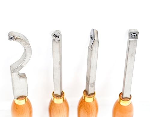 LLDSIMEX 4pcs Mini Carbide Tipped Wood Lathe Turning tools Combo set Rougher Detailer Finisher Hollower with Wood Handle and Diamond Round Square LLDSIMEX