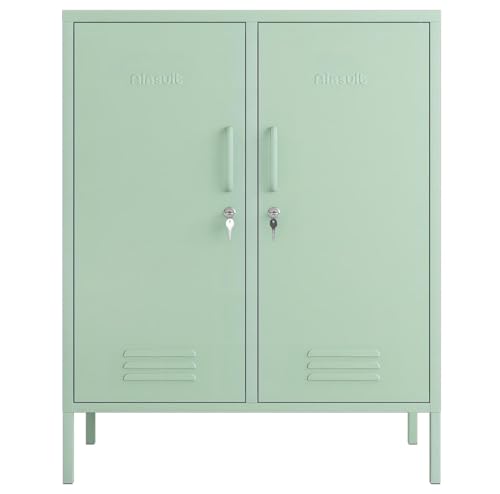 Aiasuit 2 Doors Locker Metal Storage Cabinet 3 Tiers Shelf Multifunctional Storage Organizer Detachable Shelves Easy to Assemble Green Size: 39.37”H Aiasuit