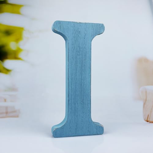 WOODOUNAI 6 Inch Rustic Blue Wood Letters Unfinished Wood Letters for Wall Decorative Blue Retro Standing Letters Sign Board Decoration for Craft