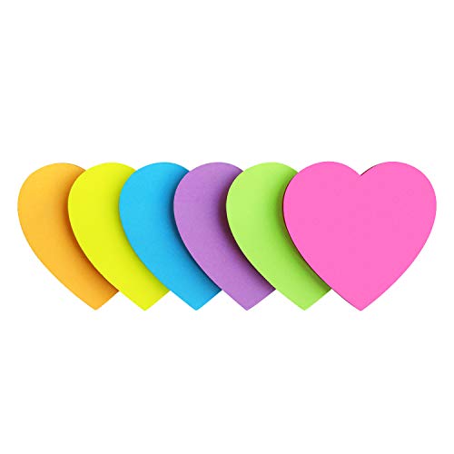 Heart Shape Sticky Notes 6 Color Bright Colorful Sticky Pad 75 Sheets/Pad Self-Sticky Note Pads SIMONA