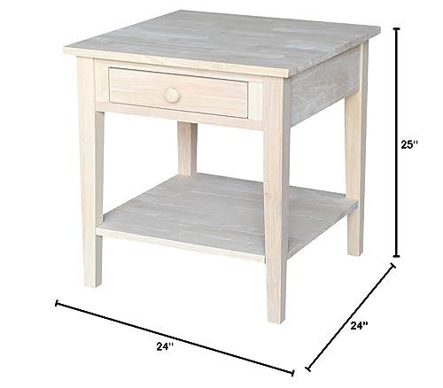 IC International Concepts Spencer End Table, 24 in W x 24 in D x 25 in H, Unfinished IC International Concepts