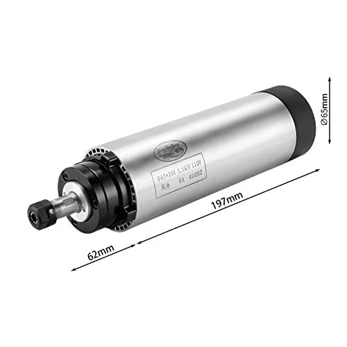 CNC Spindle Motor Kits, 110V 1.5KW Air Cooled Spindle CNC Spindle +110V 1.5KW VFD+Φ65mm Clamp Mount +Collet Set ER11+ Drill bits+ Wires+ Wrenches for Zhong Hua Jiang