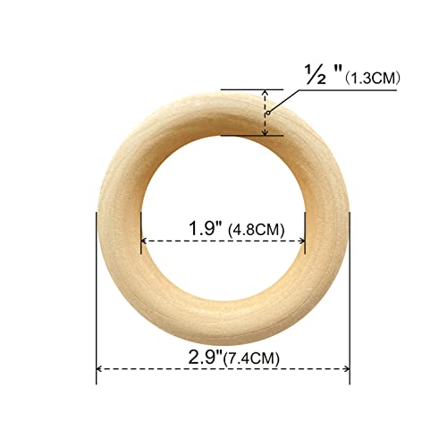 40 Pieces 2.9 Inch Unfinished Wooden Rings for Crafts Natural Solid Wood Circle for Macrame Handmade Project (Inner 1.9 inch) Cregugua