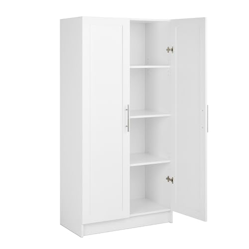 Elite Tall White Storage Cabinet with Shaker Doors and 3 Shelves Prepac
