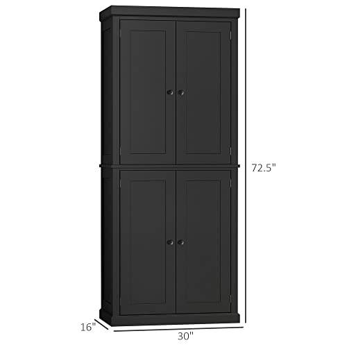 HOMCOM 72.5" Freestanding Black Kitchen Pantry Cabinet with Adjustable Shelves HOMCOM