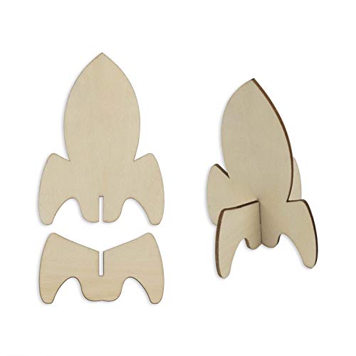 Creaides Outer Space Wood Cutouts Crafts Wooden Stand Up Rocket Shaped Tabletop Ornaments for DIY Projects Wedding Birthday Party Decoration Creaides