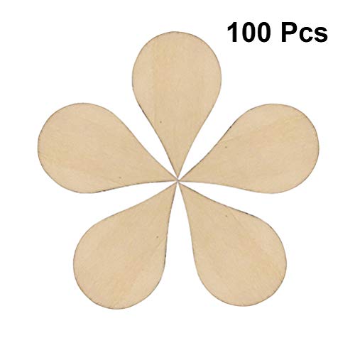 SUPVOX 100pcs Unfinished Drop Shape teardrops Wood Slices DIY Paint Decorate SUPVOX