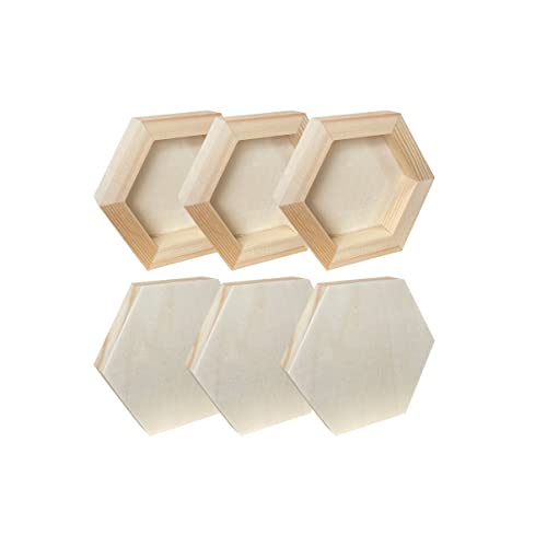 6 Pack Unfinished Wood Canvas Boards for Painting, 4x4.6 in Hexagon Wooden Panels for Crafts Cregugua