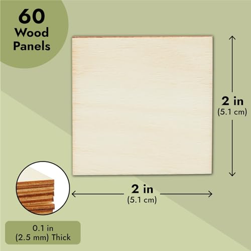 Juvale 60 Pieces 2x2 Wood Squares for DIY Crafts, Unfinished Wooden Cutout Tiles for Painting Juvale