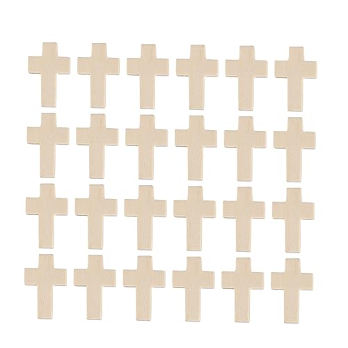 Tofficu 100pcs Unfinished Wooden Crosses Wood Cross Charms Unfinished Wood Cross Mini Wooden Crosses Wood Easter Cutouts Blank Wood Cutouts Cross Tofficu