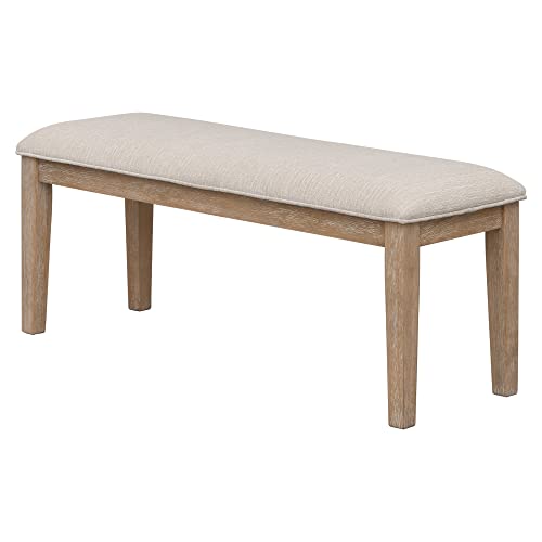 Merax, Natural Wood Wash 6-Piece 60" Wooden Dining Table Set with 4 Upholstered Chairs and 1 Bench,Classic and Traditional Style Merax