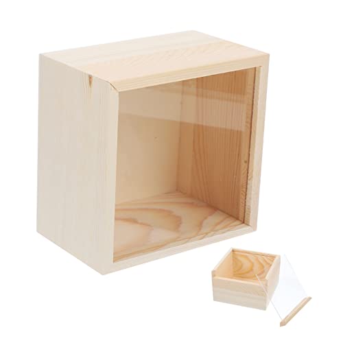 TEHAUX Box Storage Wooden Box Clear Gift Box Wooden Box with Lid Trinket Box with Lid Small Jewelry Storage Box Wooden Crates Unfinished Wooden TEHAUX