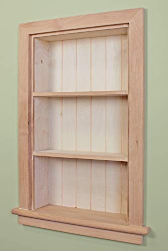 14x24 Unfinished Aiden Wall Niche with Beadboard Back – Elegant Storage Solution with 3 Shelves Fox Hollow Furnishings