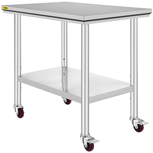 Mophorn Stainless Steel Work Table 36x24 Inch with 4 Wheels, Casters Heavy Duty Food Prep Worktable for Commercial Kitchen Restaurant Vevor