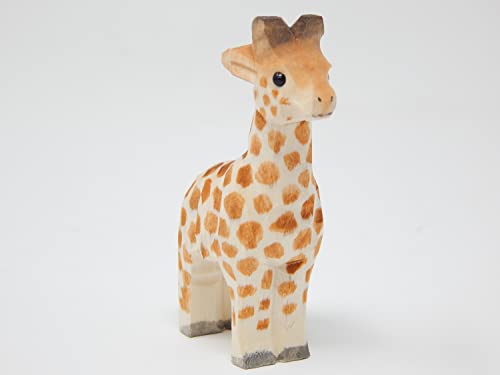 Selsela Giraffe Safari Zoo Keychain Ring Clip Charm Miniature Wood Mini Figurine Small Animal Selsela