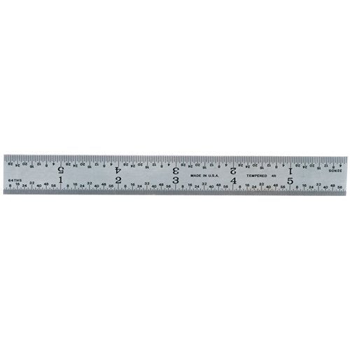 Mitutoyo 182-101, Steel Rule, 6" (4R), (1/8, 1/16, 1/32, 1/64"), 3/64" Thick X 3/4" Wide, Satin Chrome Finish Tempered Stainless Steel Mitutoyo