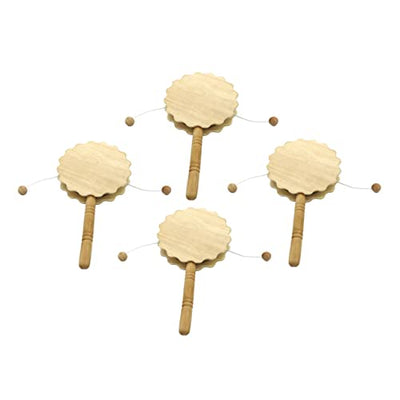 Ciieeo 4pcs Painting Rattle Montessori Wooden Rattle Wooden Handle Drum Unfinished Wood Crafts Ornaments for Brain Monkey Ornament Unpainted