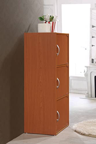 HODEDAH 3 Door Bookcase Cabinet, Cherry Hodedah