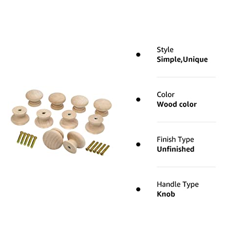 10PCS Round Wood Drawer Knob Unfinished Cabinet Furniture Drawer Knobs Mushroom Shape Pulls Handles Hardware for Drawer Wardrobe Dresser… Mysummer