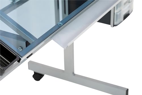 Studio Designs Vision Craft and Drawing Station - 35.5" W by 23.75" D Silver-Blue Glass Top Drafting Table with Pencil Drawers, Side Trays, & SD Studio Designs