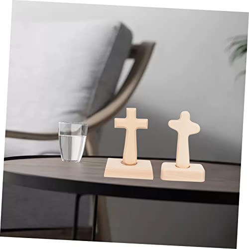 Yardenfun 2pcs Christian Cross Stand up Cross Desktop Cross Decorations Crucifix Handheld Cross Jesus Cross Charms Wooden Cross Ornament Wood Cross Yardenfun