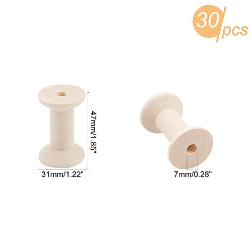 PH PandaHall 30pcs Wood Spools 1.85 Inch Unfinished Empty Spools Weaving Bobbins Empty Thread Spool Wooden Craft Spools for Embroidery Thread, Pom PH PandaHall