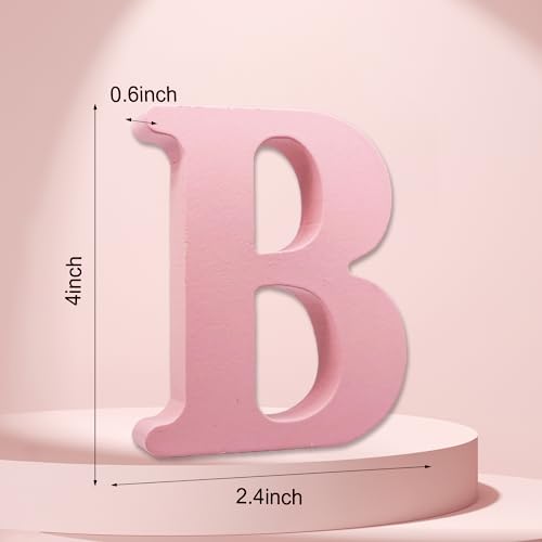 WOODOUNAI 4 Inch Pink Wood Letters Unfinished Wood Letters for Wall Decor Decorative Standing Letters Slices Sign Board Decoration for Craft Home woodounai