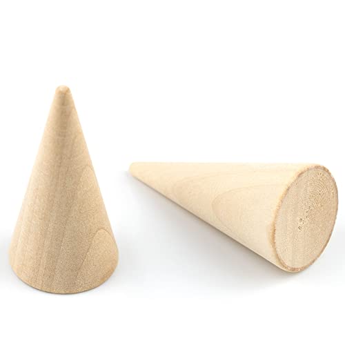 IFAMIO 10 Pieces Wood Ring Cone Stand Wooden Single Ring Display Holder Cone Shape Ring Display Support Ring Rack Ring Holder Jewelry Display Stand IFAMIO